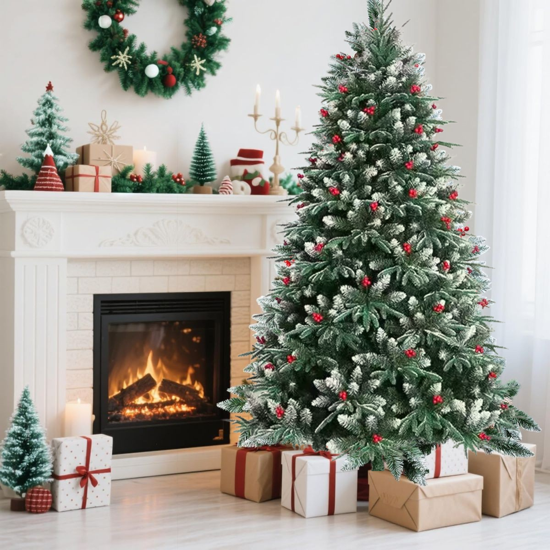 Jelka sa bobicama i snegom